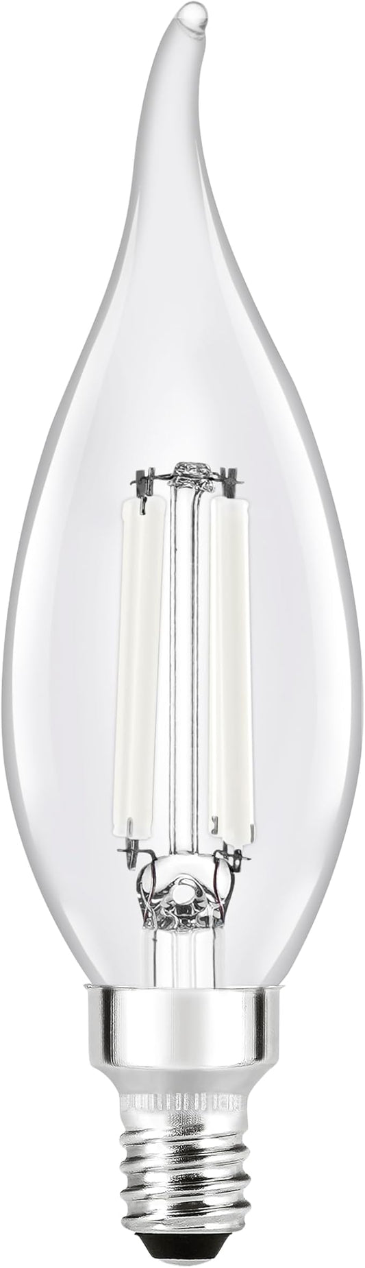 Sylvania B10 Clear LED White Filament Bulb, 2W, Dimmable, 200 LMS, Candelabra Base, 5000K, Daylight - 4 Pack (42264)