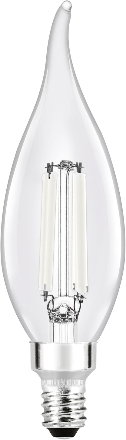 Sylvania B10 Clear LED White Filament Bulb, 7W, Dimmable, 750 LMS, Candelabra Base, 5000K, Daylight - 2 Pack (42261)