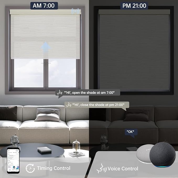 Motorized Blinds with Remote, Light Filtering Smart Blinds for Windows Automatic Roller Shades Compatible with Alexa, Motorized Shades Customized for Living Room Home Office (Jacquard Beige)