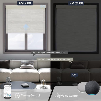 Motorized Blinds with Remote, Light Filtering Smart Blinds for Windows Automatic Roller Shades Compatible with Alexa, Motorized Shades Customized for Living Room Home Office (Jacquard Beige)