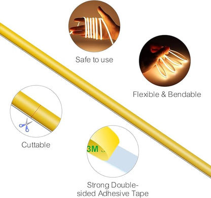 COB LED Strip Light, 16.4FT 12V Blue Narrow Width 5mm Super Bright CRI 90+ Dotless LED Tape Light, 400LEDs/M Cuttable Flexible Dimmable Light Strip for Indoor Home Christmas Decor (No Power Supply)