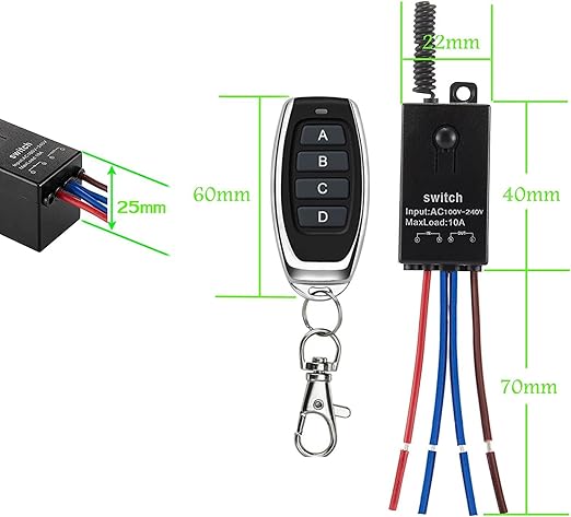 4 Way Mini Remote Control Switch,AC 110V/120V/220V/240V/10A Relay ON/Off Switch with 328FT Long Range,Wireless Light Switch and Receiver Kit for Motor,Lamps,LED Lights,Fans(4 Receivers)