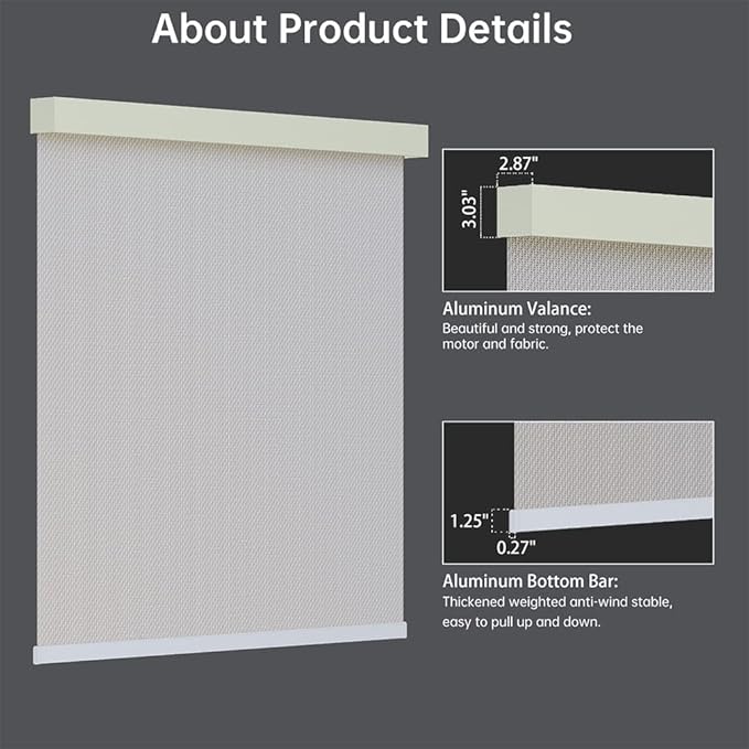 Motorized Solar Shades, Light Filtering Smart Blinds for Windows Automatic Blinds Compatible with Alexa, Falme Resistant Roller Shades Customized for Office Living Room (3% Openness Beige)
