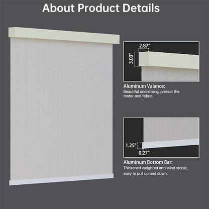 Motorized Solar Shades, Light Filtering Smart Blinds for Windows Automatic Blinds Compatible with Alexa, Falme Resistant Roller Shades Customized for Office Living Room (3% Openness Beige)