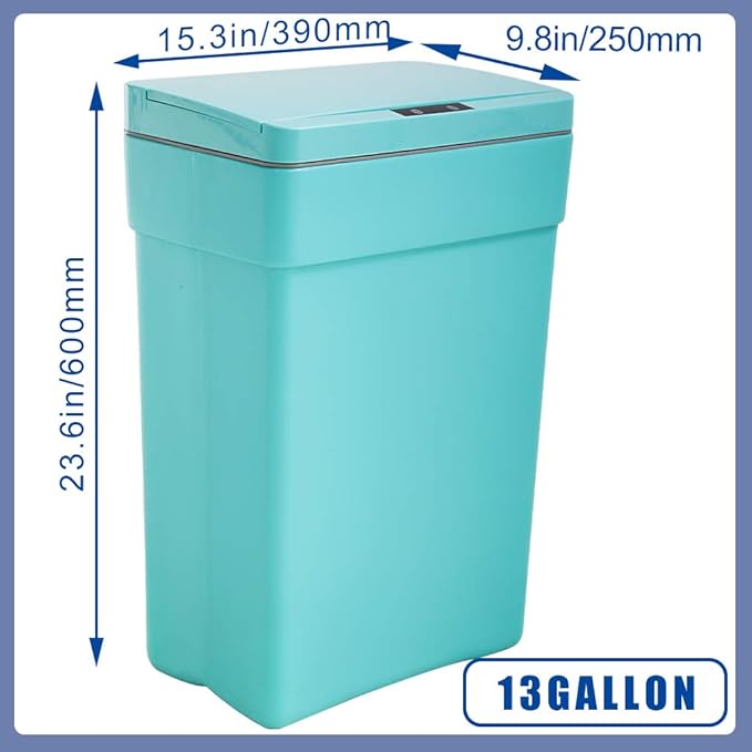 13 Gallon Trash Can Plastic Kitchen Trash Can Automatic Touch Free High-Capacity Garbage Can with Lid for Bedroom Bathroom Home Office 50 Liter (Blue)