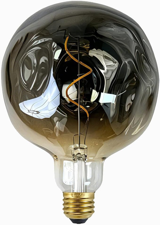 G40 LED Edison Bulb, Smoke Gray Hand-Blown Hard Glass, 4W (25W Incandescent Equivalent), 110-130V, E26, 2000K Warm Yellow Light, 200LM, Dimmable, for Indoor Decorative Lighting