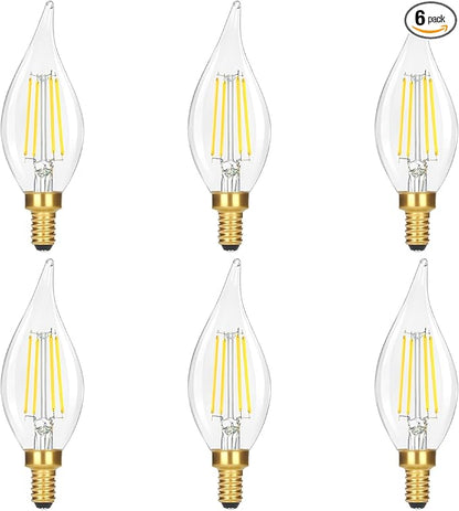GoBright Dimmable E12 Candelabra Bulb 60 watt, 6W 630 LM Dimmable E12 LED Bulb 5000K Daylight White, Vintage Flame Tip LED Chandelier Light Bulbs, 6-Pack
