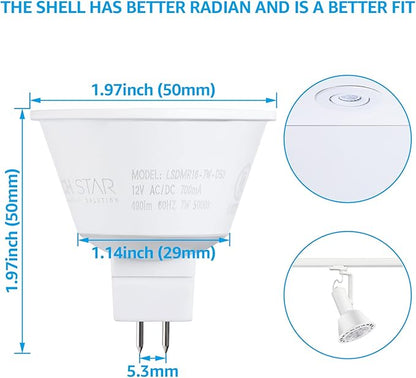 TORCHSTAR MR16 LED Bulb Dimmable, Aluminum, 12V 7W, GU5.3 Bi-Pin Base Spotlight, UL Listed, LED MR16 Light Bulbs for Recessed Track Lighting, 5000K Daylight, Pack of 6