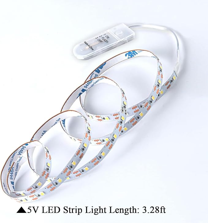 Short Led Strip Lights Battery Powered with Flashing, 3.28ft/1PCS Flexible LED Fairy Lights Battery Operated Bright for Shadow Box DIY Gift Car Bar Party Christmas, 2 Pack (Warm White)