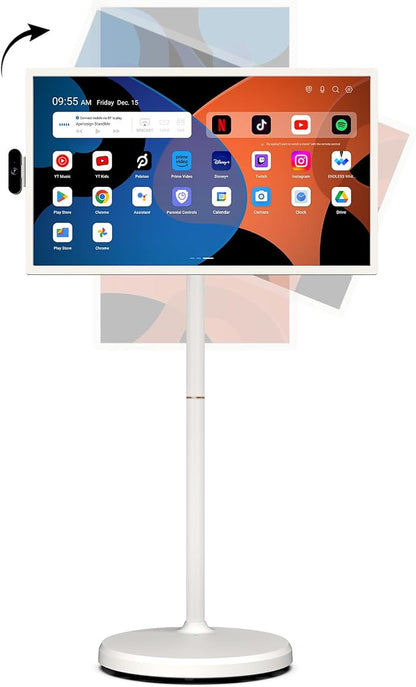ApoloSign 32 Inch FHD Smart Portable TV on Wheels, Android 16 EDLA Certified, 128GB Storage, Built-in 15000mAh Battery, Voice Remote, Touch Screen TV with Rolling Stand for Home, Office - Gen2
