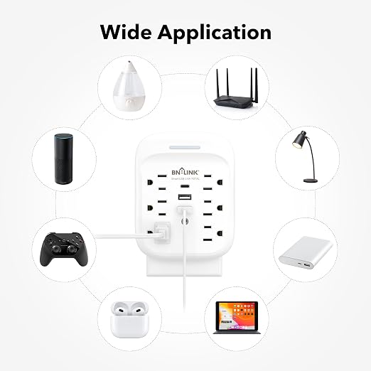 BN-LINK Surge Protector USB Wall 6 Outlet Extender with 3 USB Ports (USB C), Multi Plug Outlet Expander, Electrical Splitter for School, Travel, Office, Home, ETL Listed
