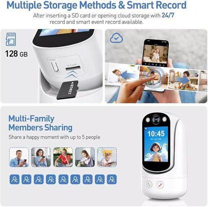 Video Call Security Camera Indoor, Nanny Camera Baby Camera Pet Camera,2-Way Video Call,2-Way Audio, 360°Pan/Tilt WiFi Camera for Home Security, Motion Tracking, 1080P 2.8 inch HD Screen,Night Vision