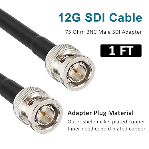 XRDS -RF 12G SDI Cable 1FT 2PCS, SDI Video Cables 3G/6G/12G 75ohm BNC Male Cable Supports HD-SDI/3G/6G-SDI/4K/8K for Video Security Camera SDI Converter
