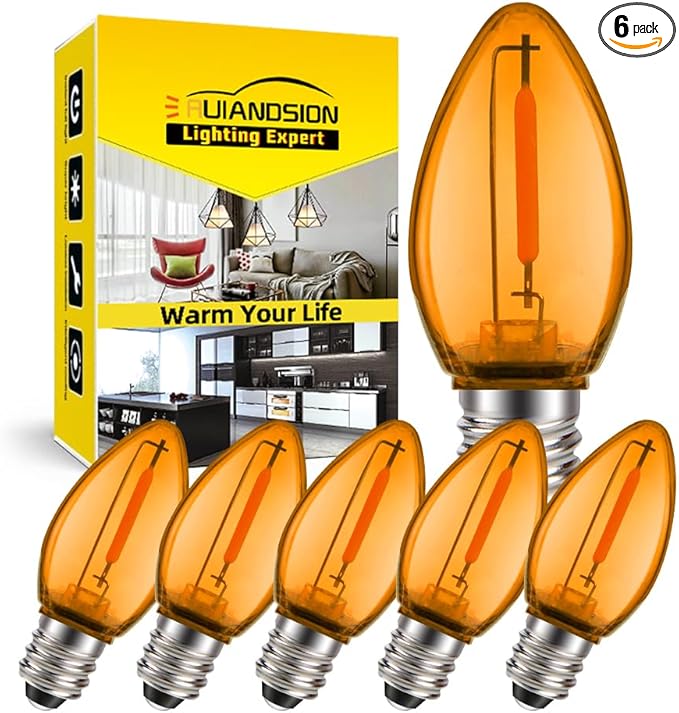 Ruiandsion E12 LED Bulb 110V Orange No Stroboscopic Eye Protection for Chandelier Wall Night Table Floor Window Display Light Pack of 6
