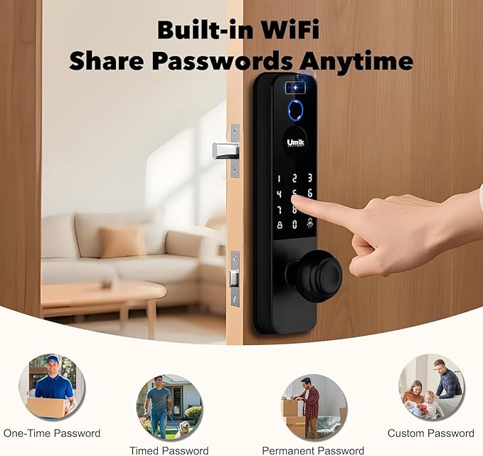 Matter Smart Lock with Camera & Doorbell, 3D Face Recognition Fingerprint WiFi Deadbolt, Keyless Entry Digital Keypad for Apartment, Works with Apple Home, Tuya App Control, Black