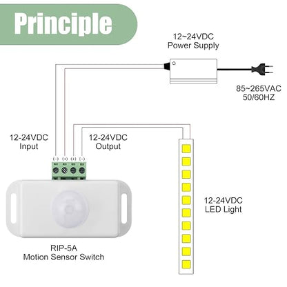 6 Pack 12V 24V PIR Sensor LED Motion Sensor Motion Detector Light Switch Body Infrared Sensing Timer Function Sign Control PIR Controllerfor Flexible LED Strip Lights(White)