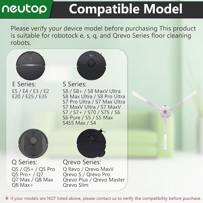 Replacement Side Brush, Compatible with Roborock S8, S8+ Pro Ultra, Q Revo, Q5, Q7, Q8 Max, S7 Max Ultra, S7 MaxV, S6, S6 Pure, S5, S4, E4, E20, E25, E35, S50 Robot Vacuum, 9-Pack
