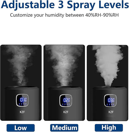KZF 9L/2.5Gal Large Humidifiers for Bedroom, Ultrasonic Cool Mist Top Fill Humidifier with 350ML/H Large Mist Speed, Quiet Humidifier for Baby Home Plant Yoga Sleep Office (Round Black 9L)