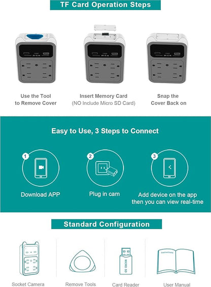 2026 Upgraded Hidden Camera - Outlet Camera - HD 2K Mini Wireless Nanny Cam Security Camera with Motion Detection - 120° Wide Angle for Discreet Home Indoor Security(Grey+128G SD Card)