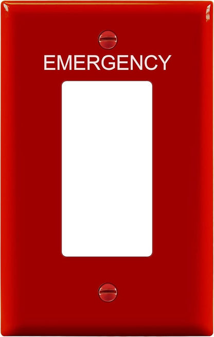 ENERLITES Decorator Light Switch or Receptacle Outlet Wall Plate with Emergency Label, Mid-Size 1-Gang 4.88" x 3.11", Unbreakable Polycarbonate Thermoplastic, UL Listed, 8831M-ER, Red