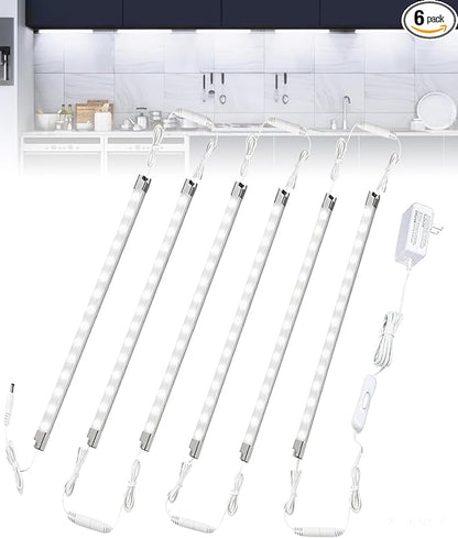 Cefrank Premium Linkable LED Under Cabinet Lights (6x12 Inch), ETL & UL Listed Power Adapter, Ready Rocker Switch, Aluminum Housing, 6000K Cool White Task Lighting for Kitchen, Workshop