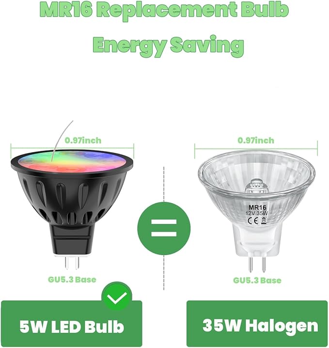 Upgraded Bluetooth MR16 RGBW Smart Bulb, 12V RGB MR16 LED Bulb Color Changing, CCT Tunable 2700K to 6500K, Dimmable with Remote and App Control for Outdoor Low Voltage Landscape Lights 2PCS