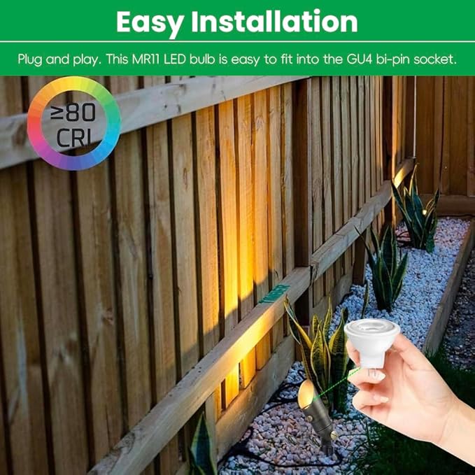 MR11 Gu4.0 Bi-pin LED Light Bulb 3W 12VAC/DC Low Voltage LED Spotlights Warm White 2700K-3000K for Outdoor Landscape Lighting and Indoor Recessed/Track Lights 2pcs