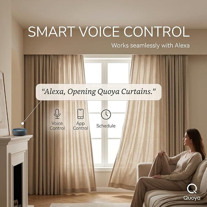 Quoya Smart Electric Curtain Track AT5810【Up to 5m (196in) - Motorised and Adjustable 】 Automated Rail Motor with App, Voice, Remote Control, Compatible with Alexa, Google and Siri