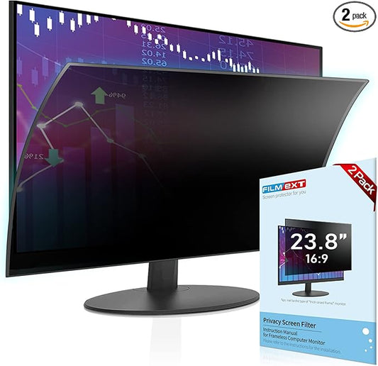 FILMEXT 2 Pack 23.8 inch Computer Privacy Screen Filter, Removable Computer Privacy Shield 23.8" for 16:9 All-in-One Desktop/Frameless PC,Computer Bubble Free Anti-Spy Blue Light Filter