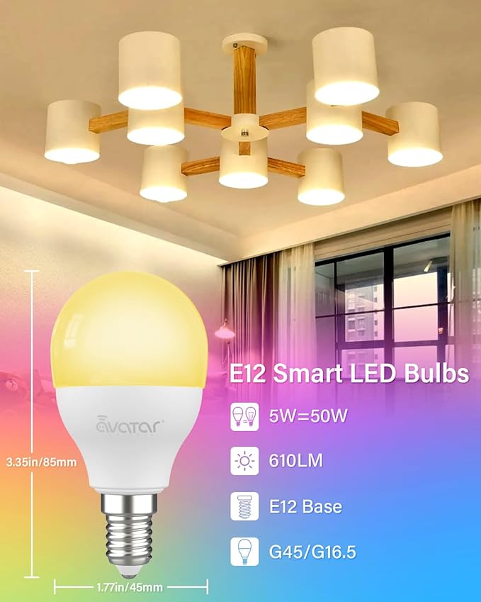 Avatar Controls Matter Smart Bulb 2 Pack and WiFi E12 Smart LED Light Bulb Bundle