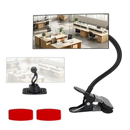 Clip On Security Mirror Stick-On Office Desk Mirror for Personal Safety Desk Rear View Monitor Computer Cubicle Cabinet Workstation Security Gooseneck (6.69"x2.95" 2 Brackets 1 Framed)