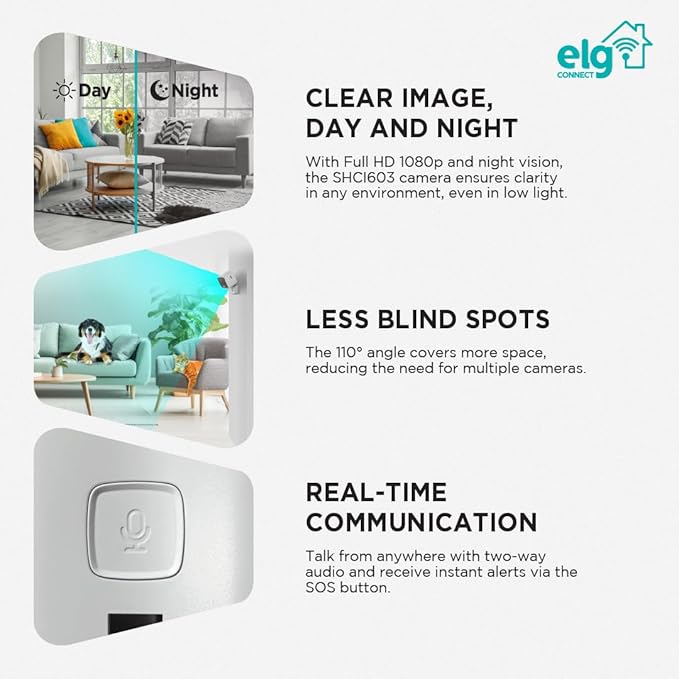 ELG Smart Indoor Wi-Fi Security Camera 1080P Full HD with Night Vision, Two-Way Audio, Motion & Sound Detection, Cloud and Local Storage, App Control for Home Monitoring