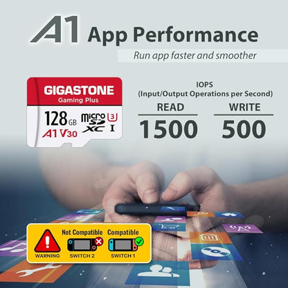 【for Switch 1 Only】 GIGASTONE 128GB Micro SD Card 2-Pack, Gaming Plus, Nintendo-Switch 1 Compatible, R/W 100/50MB/s, 4K Video Recording, Micro SDXC UHS-I A1 U3 Class 10, with Adapter