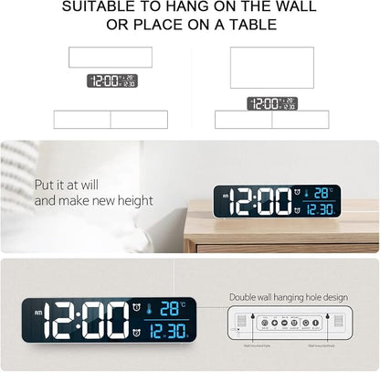 Abovsare Digital Clock for Bedroom, Clocks for Living Room Decor, Desk Table Clock, Alarm Clock Large Display with Date Week Temperature, Automatic Brightness Dimmer, Smart Cool Modern (Black Blue)