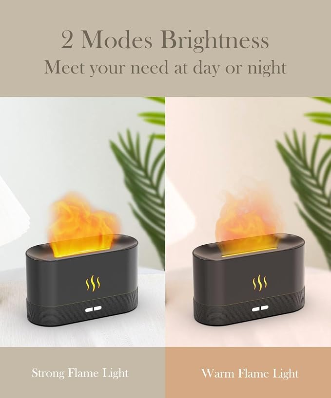 Aegci Essential Oil Diffuser Humidifer with Flame Light Effect, 180ml Air Diffuser for Essential Oils, Humidifiers for Bedroom with 2 Brightness, Auto-Off Function(White)
