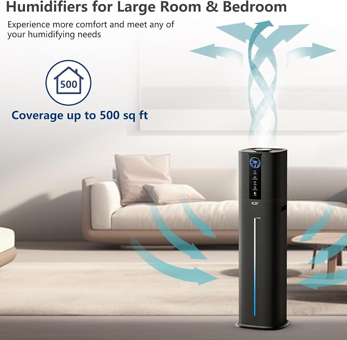 KZF 9L Humidifiers for Bedroom Large Room, 2.3Gal Cool Mist Top Fill Diffuser, Remote Control, 3 Mist Modes, Quiet Humidifier for Home Office Plant (Remote Control, Black)