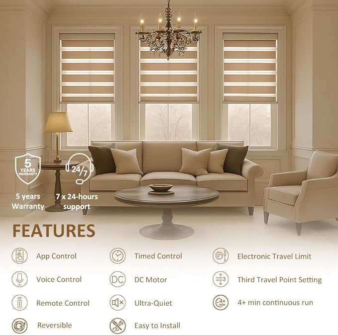 Matter Over WiFi Φ35mm Smart Blind Motor Kit, Compatible with Apple HomeKit, Alexa, Google Home, SmartThings, Motorized Roller Shade Drive, 38dB Quiet (6.0 N.m for Φ50mm (2") Groove Tube)