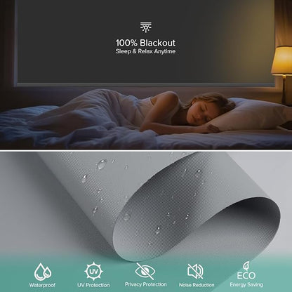 Motorized Roller Shades, 10O% Blackout Waterproof Remote Control Custom Window Shades Work with Alexa Google Assistant via RF Hub, Rechargeable Electric Blinds for Windows (Vinyl Dark Grey)