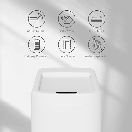 ELLO&ALLO Garbage Can Motion Sensor Trash Can 13 Gallon for Kitchen with Roll Up Lid, Automatic Touchless High-Capacity Waste Bin, White