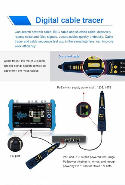 CCTV Tester IPC-9800MOVTADHS 7'' IPS Touch Screen WiFi 4K H.265 HDMI Tester for 8MP CVI TVI AHD SDI CVBS Cameras, Support PTZ Control & Analog Testing