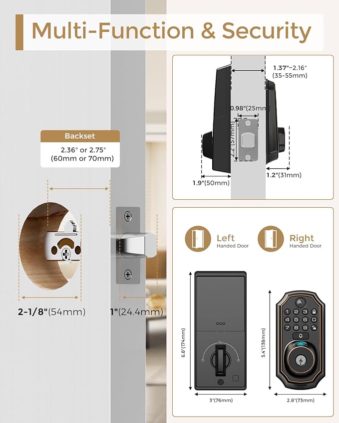 WiFi Video Smart Lock with Camera -Keyless Entry Deadbolt, 5-in-1 (Camera+Doorbell+Fingerprint+Keypad), App Control, Two-Way Audio, Waterproof, Easy Installation