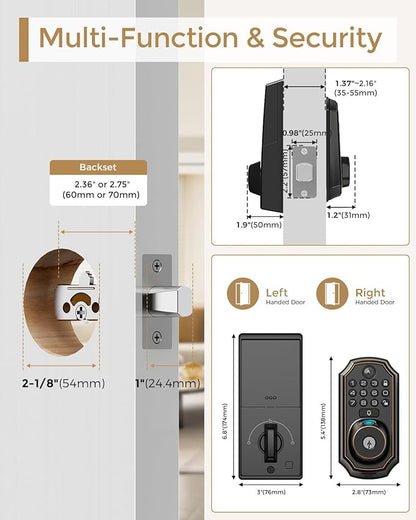 WiFi Video Smart Lock with Camera -Keyless Entry Deadbolt, 5-in-1 (Camera+Doorbell+Fingerprint+Keypad), App Control, Two-Way Audio, Waterproof, Easy Installation