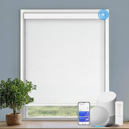 Motorized Blinds with Remote Cordless Automatic Motorized Shades Custom Blinds for Indoor Windows Smart Curtains with Alexa Google Home(Light Filtering Jacquard White,W57 x H72in)
