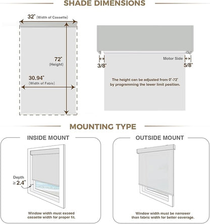 HeyBlinds Blackout Motorized Smart Blinds with Remote, Automatic Electric Shades for Windows (Breeze- Light Grey BO, 32" W x 72" H)