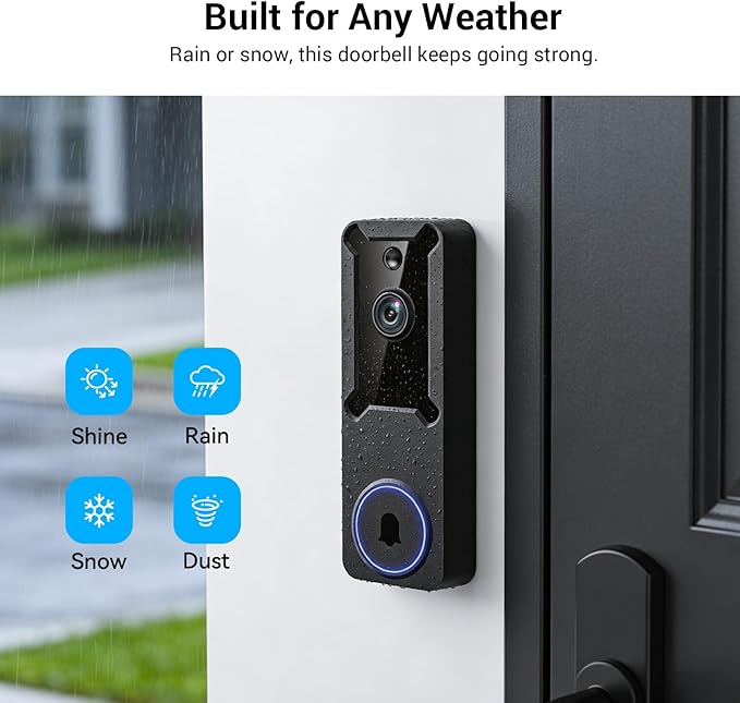 1080p Wireless Wi-Fi Video Doorbell Camera with AI Human Motion Detection, Battery Powered, 2.4G WiFi, Dog Monitor, Night Vision, 2 Way Talk, Cloud Storage (Sold Separately)