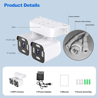 Dual Lens Outdoor Cameras 2.5K/5MP House Cameras Wired Plug-in | Wireless WiFi Camera with Audio and Video,PTZ,Auto Tracking,7/24 Recording,Color Night Vision,Cloud & SD Card Storage.