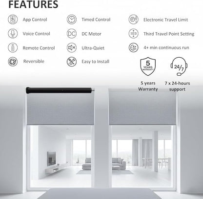 Tuya WiFi Smart Roller Shade Motor, Wired Electric Blind Retrofit Kit, No Hub Needed, Compatible with Alexa/Google Home, High Torque, Remote Included, 110V (10 N.m for Φ40mm (1.57") Round Tube)