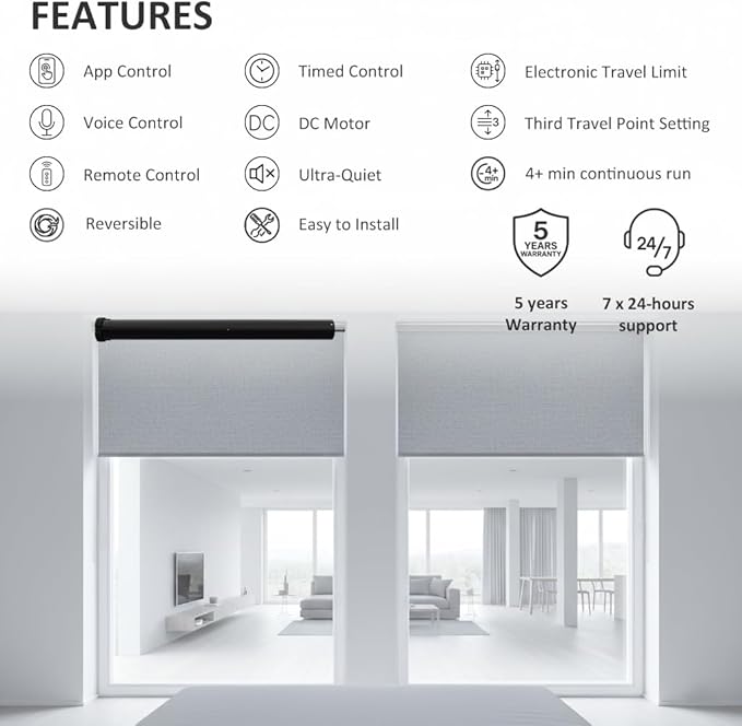 Tuya WiFi Smart Roller Shade Motor, Wired Electric Blind Retrofit Kit, No Hub Needed, Compatible with Alexa/Google Home, High Torque, Remote Included, 110V (10 N.m for Φ40mm (1.57") Octagonal Tube)