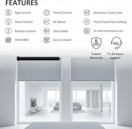 Tuya WiFi Smart Roller Shade Motor, Wired Electric Blind Retrofit Kit, No Hub Needed, Compatible with Alexa/Google Home, High Torque, Remote Included, 110V (10 N.m for Φ50mm (2") Round Tube)