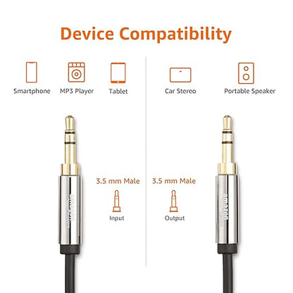 Amazon Basics 3.5mm Stereo Audio Auxiliary Cable for Speakers, Car Stereo, Tablets and Smartphones with Gold-Plated Plugs, 8 Foot, Black